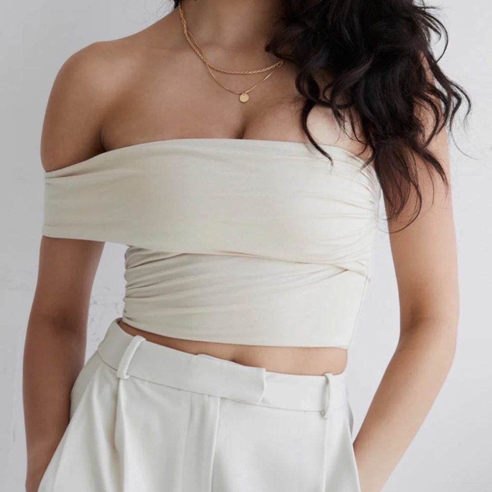 Re Ona Athena Cream Colored Off the Shoulder Crop Top - Size XS